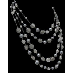 White House Black Market Multi-Strand Gray Faux Pearl & Crystal Beaded Necklace